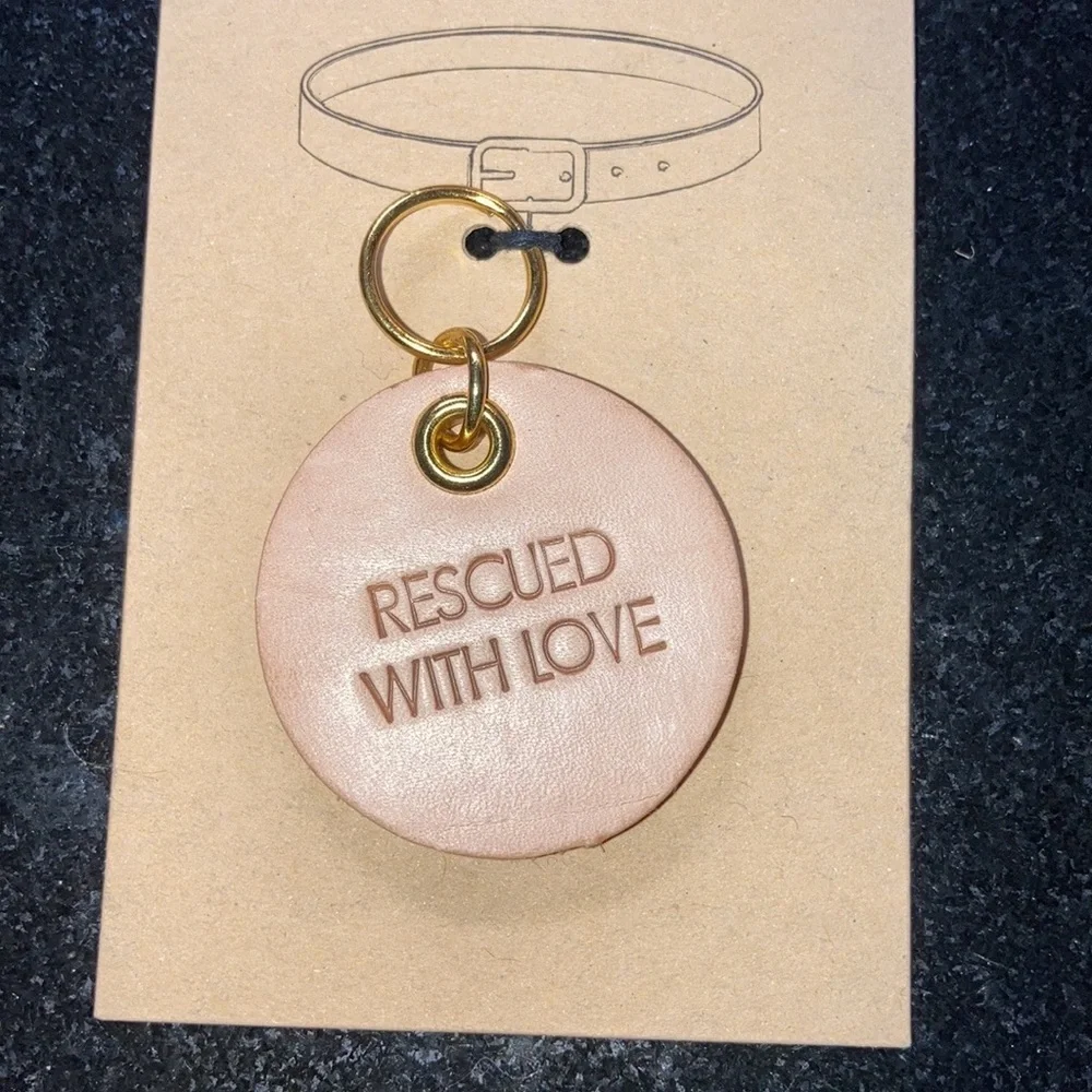 NWT Set of 3 Santa Barbara Design Leather Pet Tag Rescued with Love